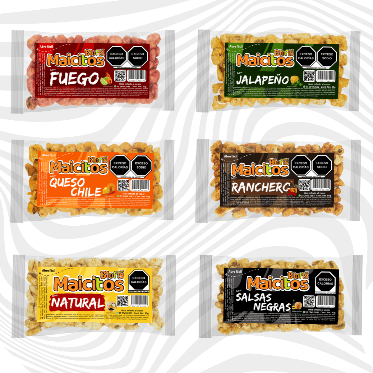 bolsitas de maiz inflado a vapor variedad de sabores maicitos blofis