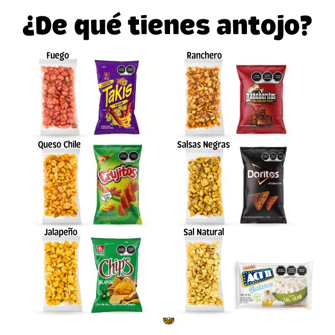 comparación de sabores maicitos blofis con takis crujitos chips rancheritos doritos palomitas act 2