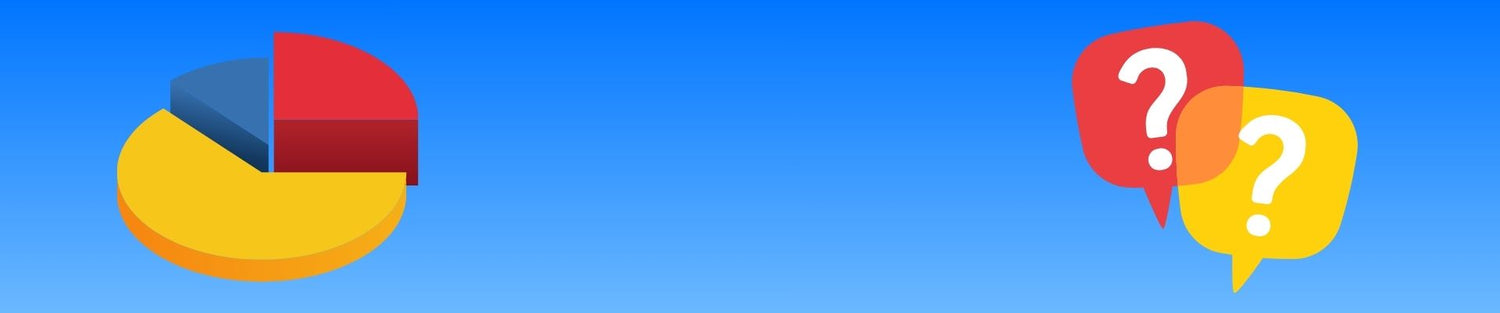 fondo azul con grafica de pastel en 3d y signo de preguntas