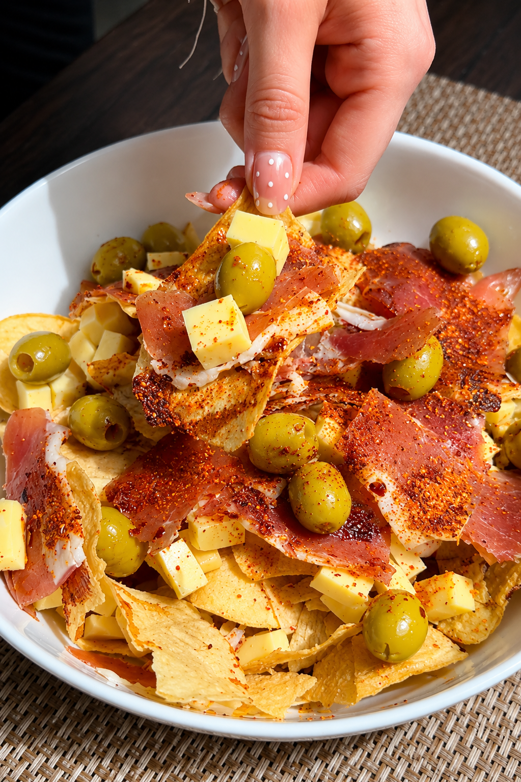 chips-de-jícama-limón-con-aceitunas-y-queso-manchego 