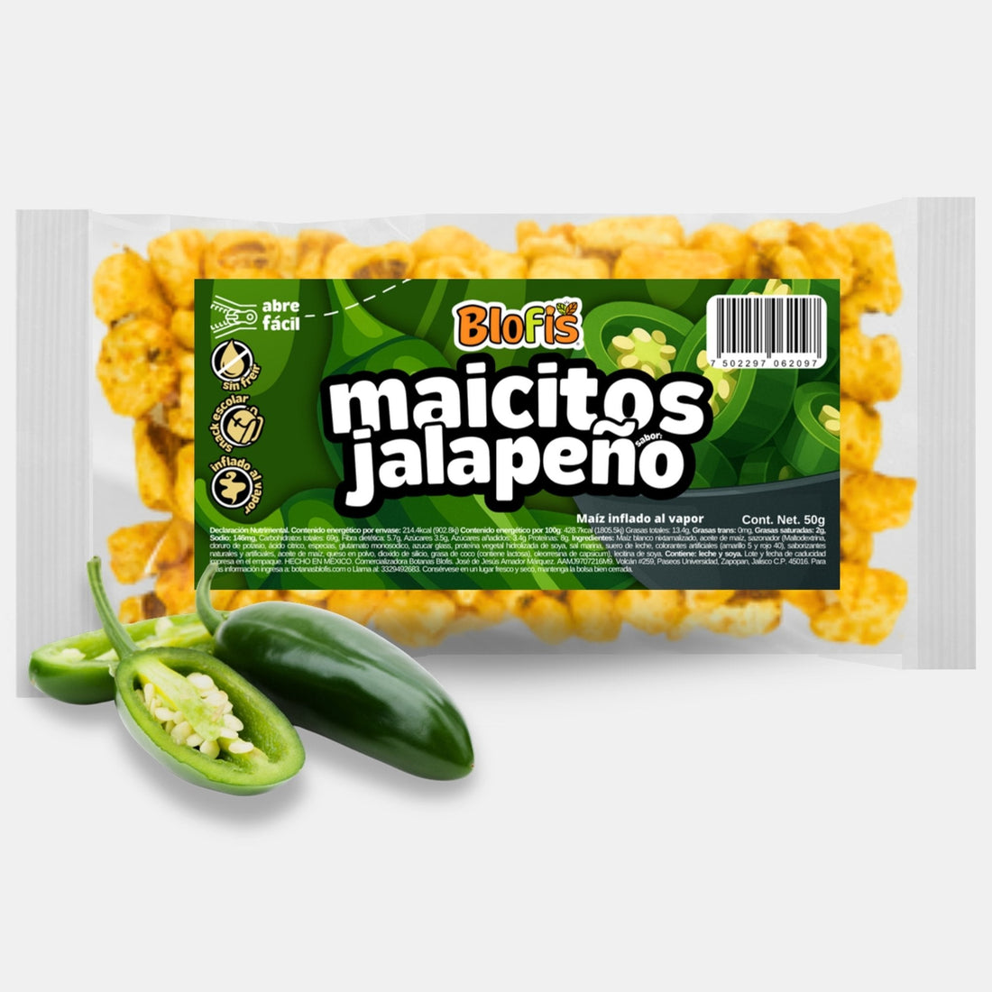 Bolsa de maicitos Jalapeño Blofis con chiles jalapeños