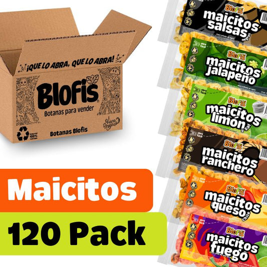 paquete de mayoreo con 120 maicitos para vender, sabores variados con envio gratis