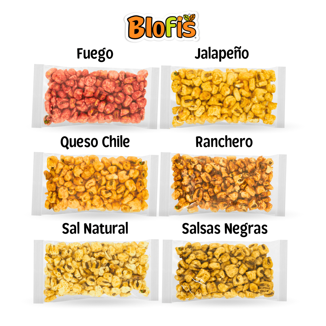 Surtido de maicitos inflados al vapor con diferentes sabores, ideal para mayoreo snack para vender
