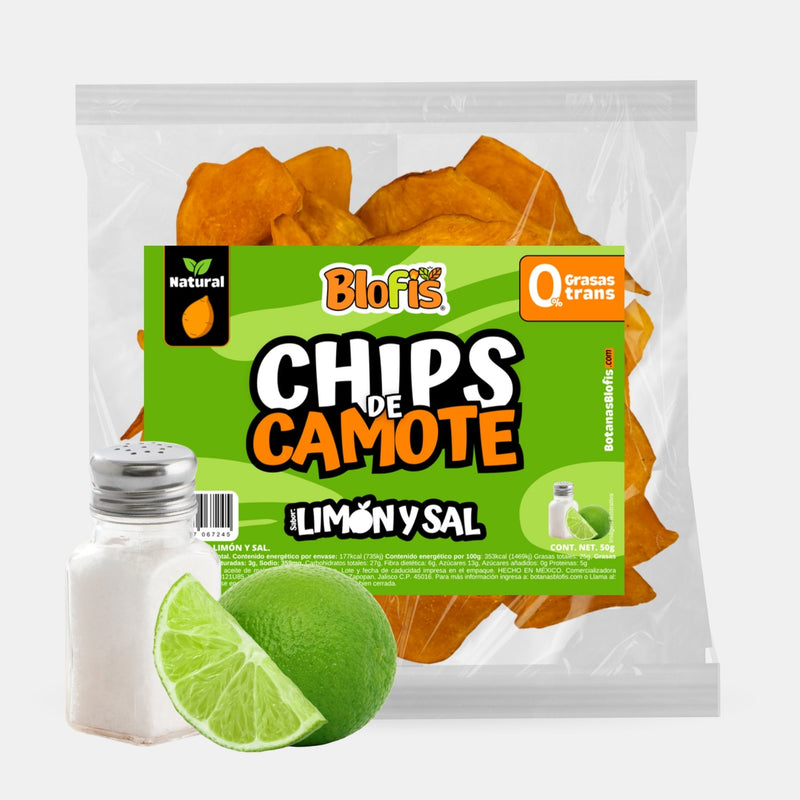 Bolsa de chips de camote Limón y Sal Blofis con sal y limón