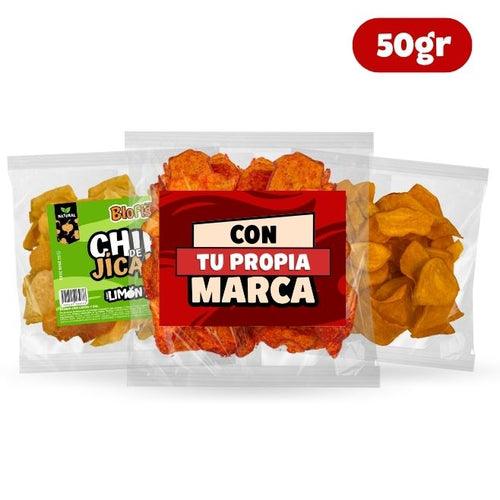 Bolsa de 50 g de chips de vegetales con etiqueta personalizada con la marca del cliente, formato Personalizado