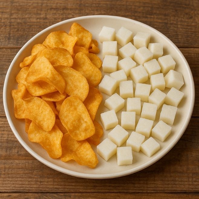 chips de jicama deshidratada con jicama natural picada en cubitos 