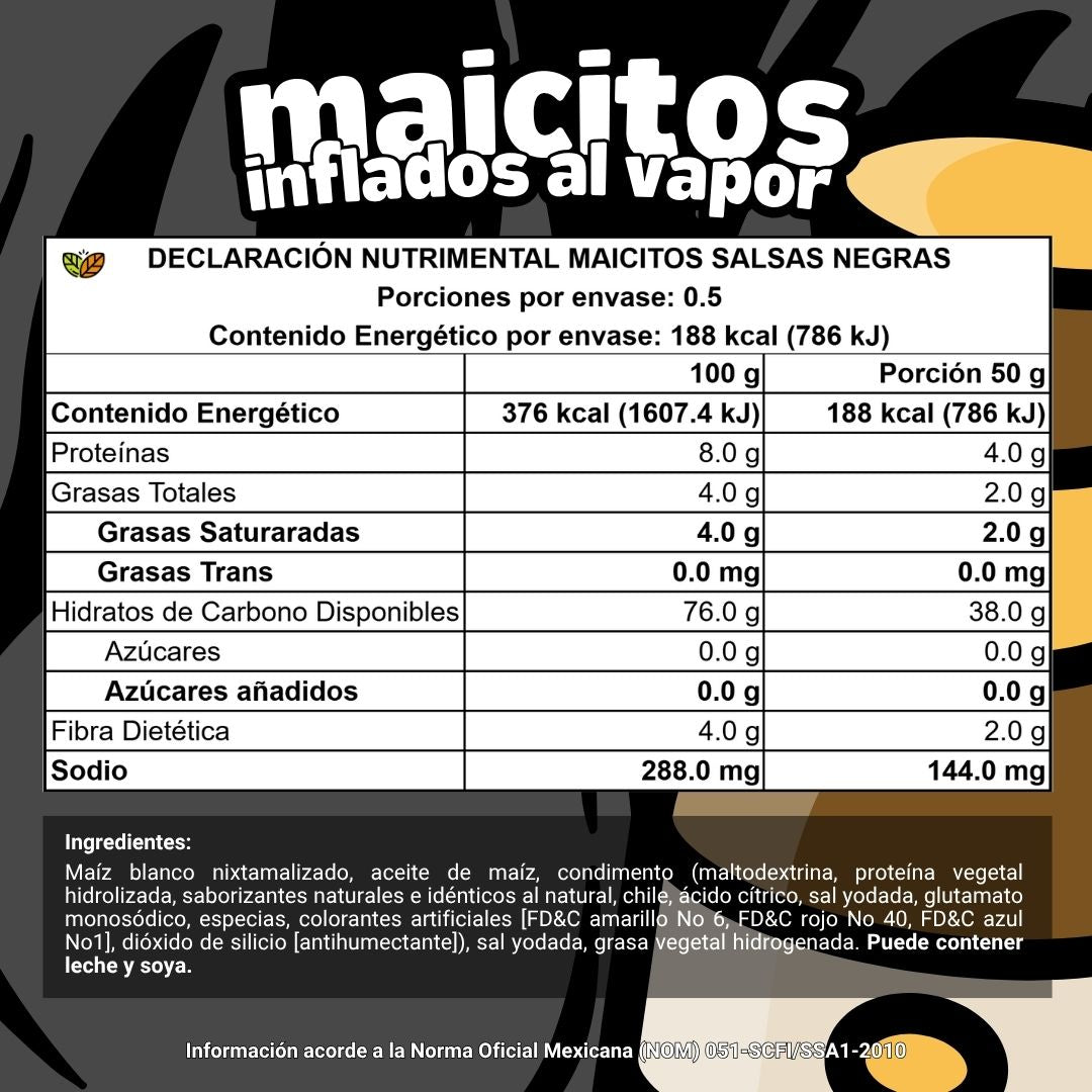 ingredientes maicitos inflados al vapor salsas negras