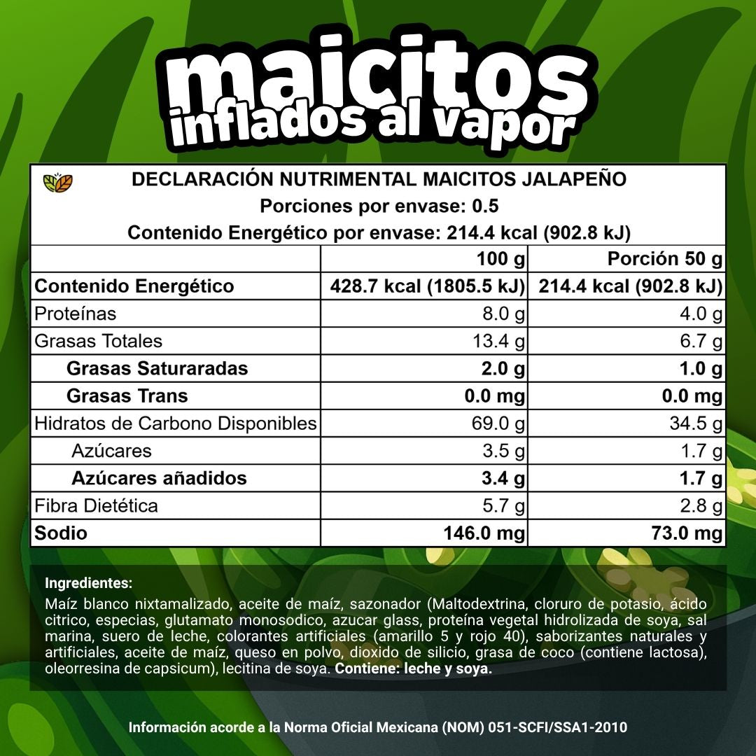 ingredientes tabla nutrimental maicitos jalapeño