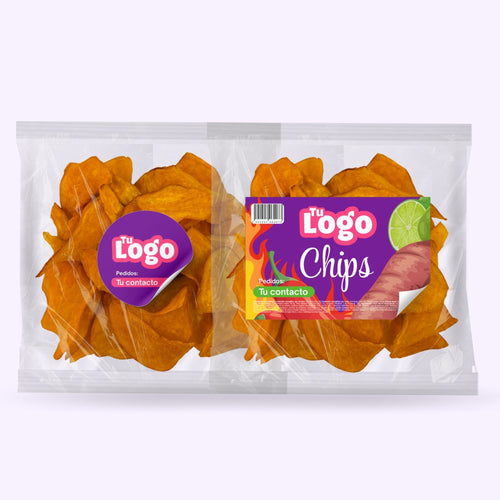 representacion de bolsitas de chips de camote sabor limon con etiqueta personalizada