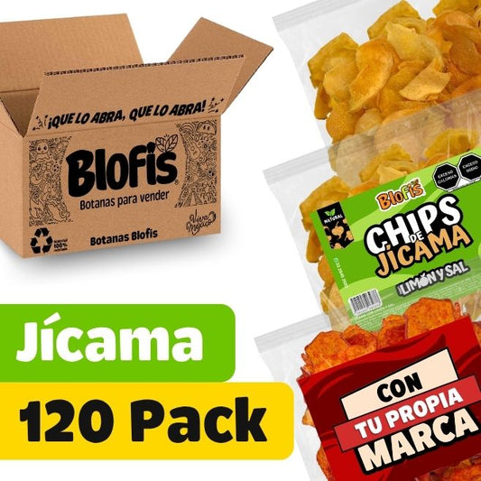 paquete de mayoreo chips de jicama saludable para vender con tu propio logo healthy snacks blofis