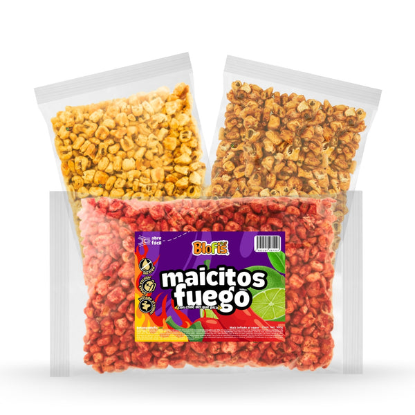 Bolsas de maicitos a granel de 500 g sabores Fuego, Ranchero y Jalapeño