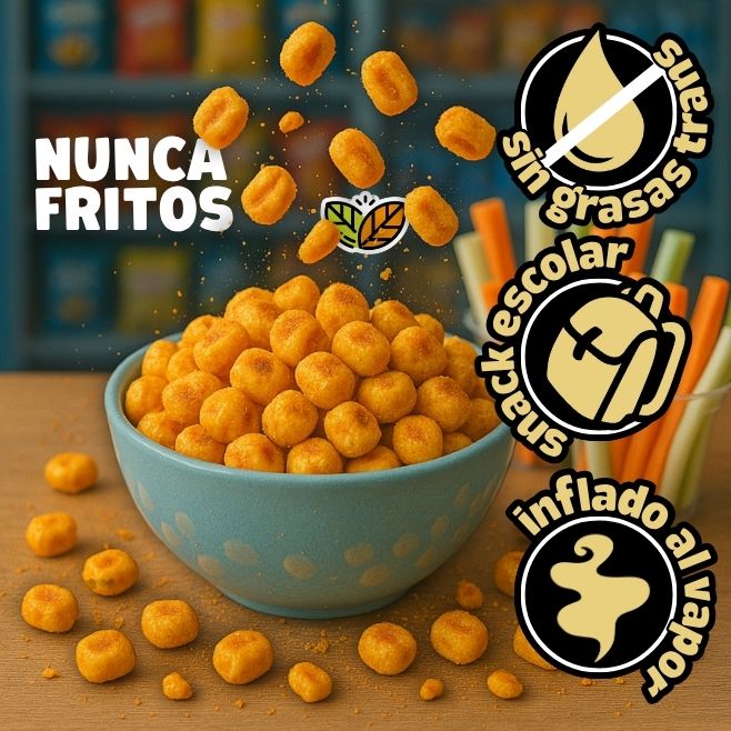tazon de maicitos cayendo sabor queso chile sin grasas trans snack escolar inflado al vapor horneado sin azucar