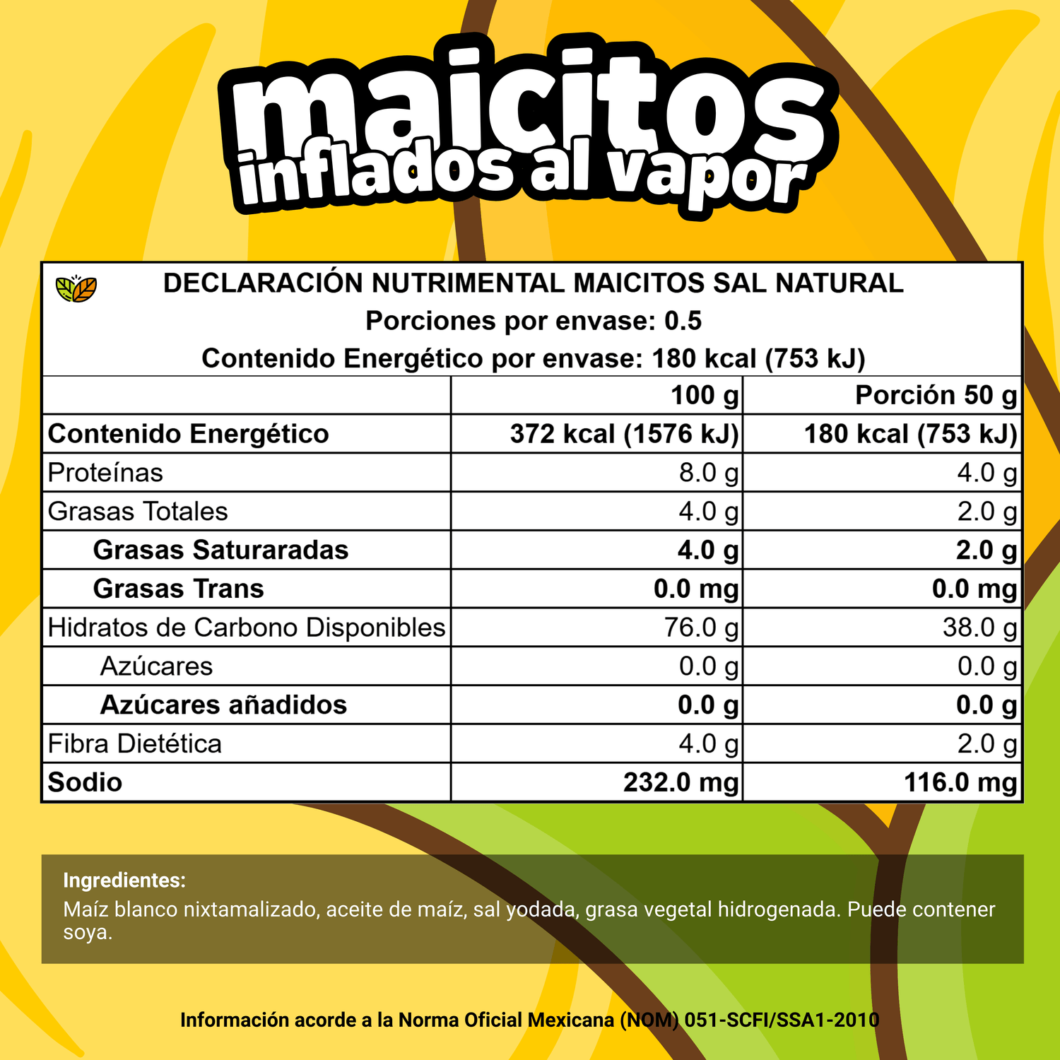 informacion nutrimental tabla nutricional ingredientes maicitos 
