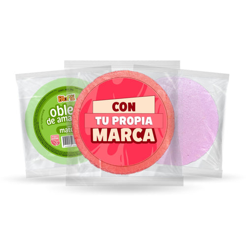 Obleas de amaranto 30 g en sus tres formatos: Blofis, con tu propia marca y sin etiqueta