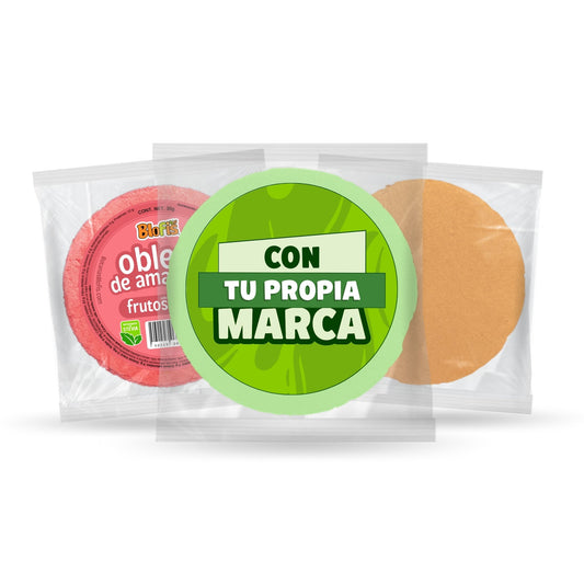 Obleas de amaranto 60 g en sus tres formatos: Blofis, con tu propia marca y sin etiqueta