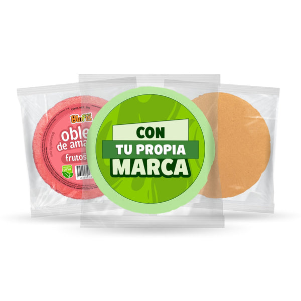 Obleas de amaranto 60 g en sus tres formatos: Blofis, con tu propia marca y sin etiqueta