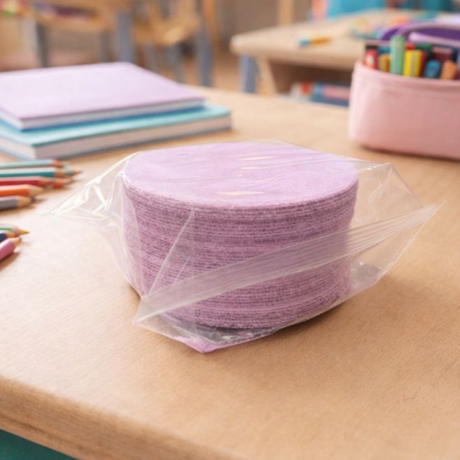 obleas de amaranto sabor taro sobre escritorio de estudiante en escuela primaria snacks sin azucar