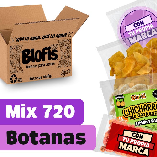 venta de botanas saludables variadas en paquete de 720 snacks sanos blofis