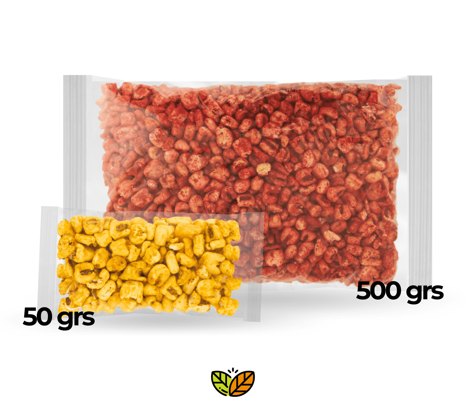 Maicitos inflados al vapor en presentaciones de 50 gramos y 500 gramos. Snack escolar autorizado por la SEP, ideal para cooperativas, tienditas y venta al mayoreo. Botana crujiente en sabores fuego, ranchero, jalapeño, queso chile, salsas negras y natural. maiz inflado