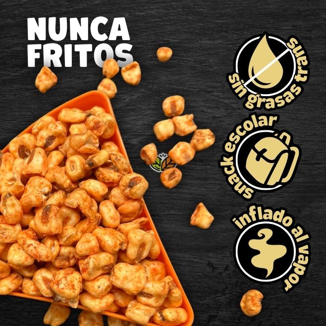 los maicitos inflados al vapor son un snack que puede venderse en las escuelas no contiene grasas trans es inflado al vapor y es libre de gluten