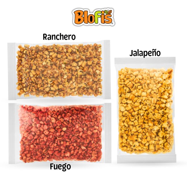 bolsas de maiz inflado en presentación de medio kilo sabor ranchero, jalapeño y fuego
